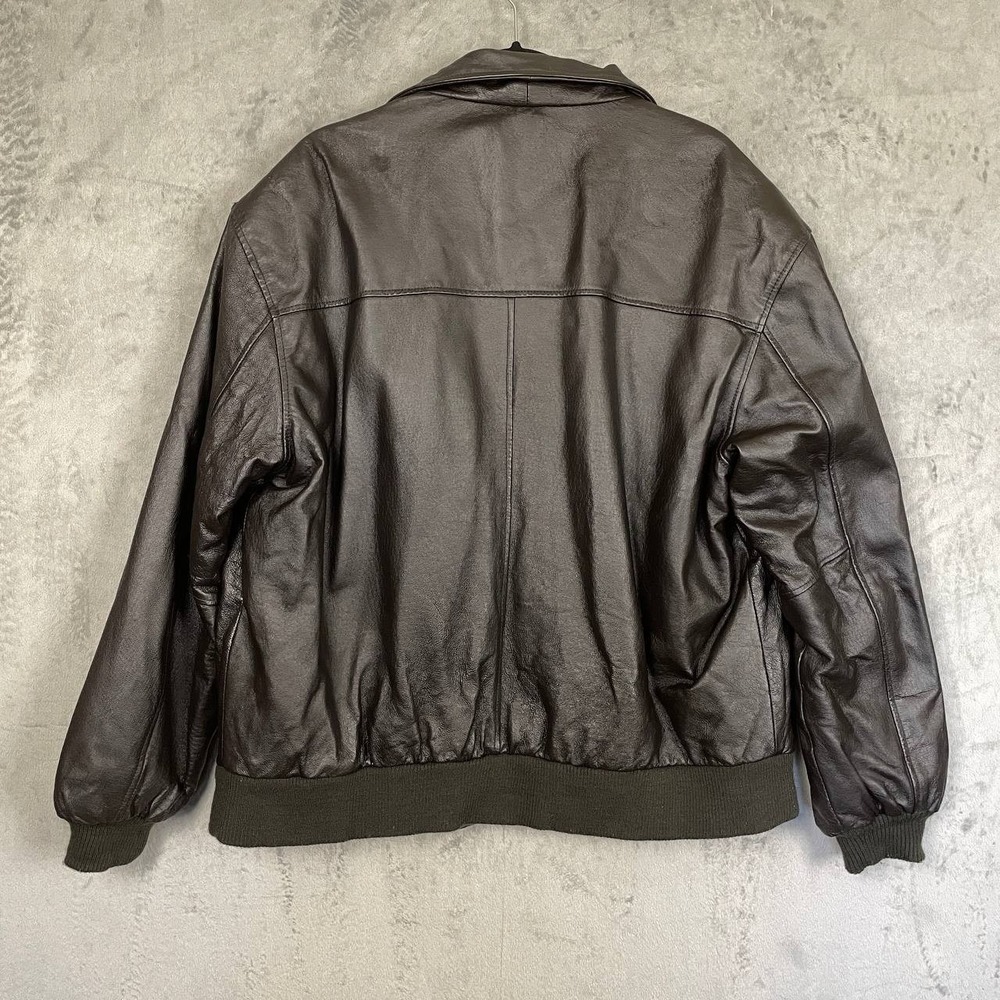 Men's Black Leather Bomber Flight Aviator Jacket Large - Picture 2 of 10